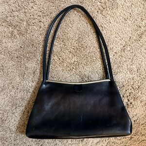 Pelle Studio Black Italian Leather Shoulder Bag with Silver Trim